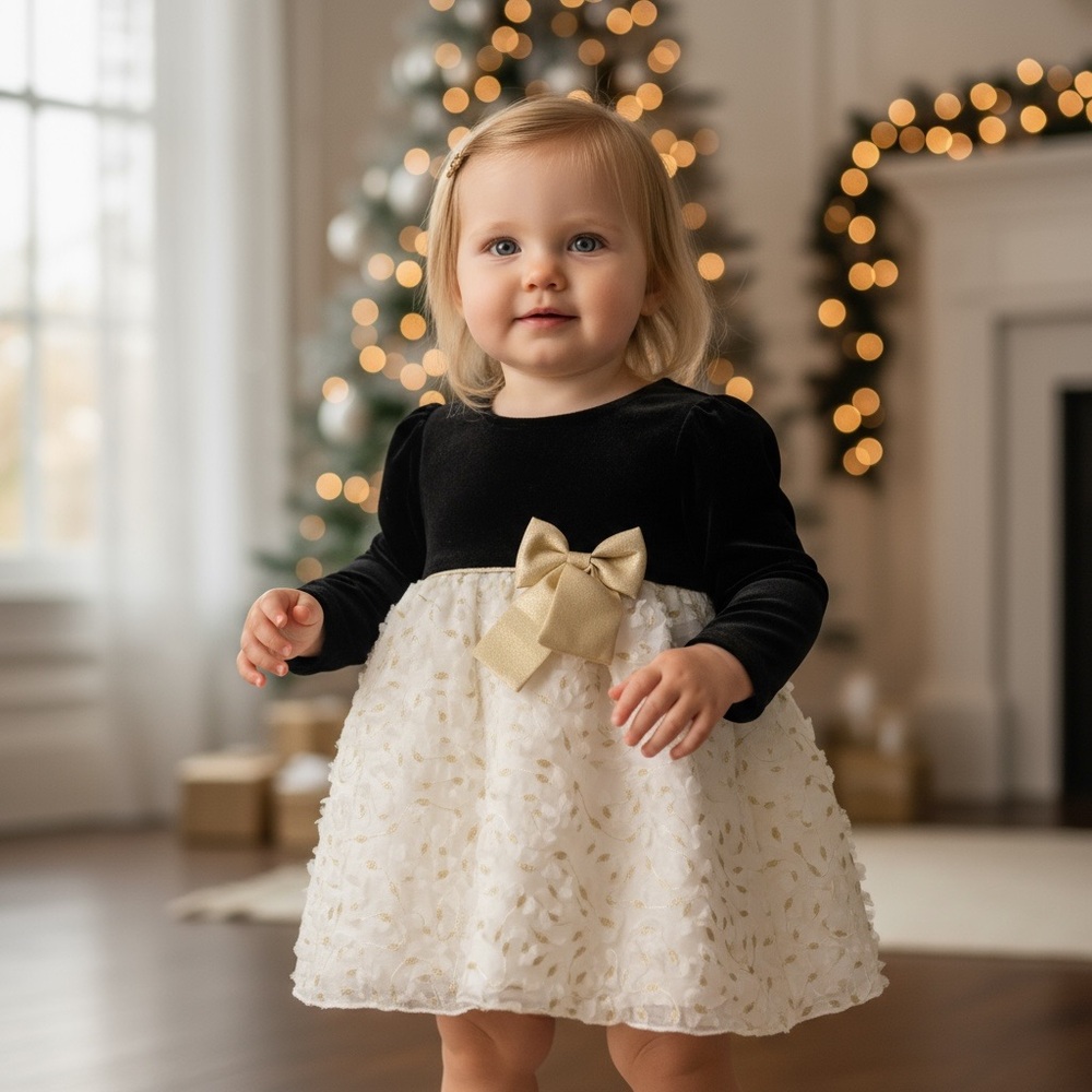 NWT Rare Editions Baby Girl Velvet and Soutache Dress Christmas Holiday Winter